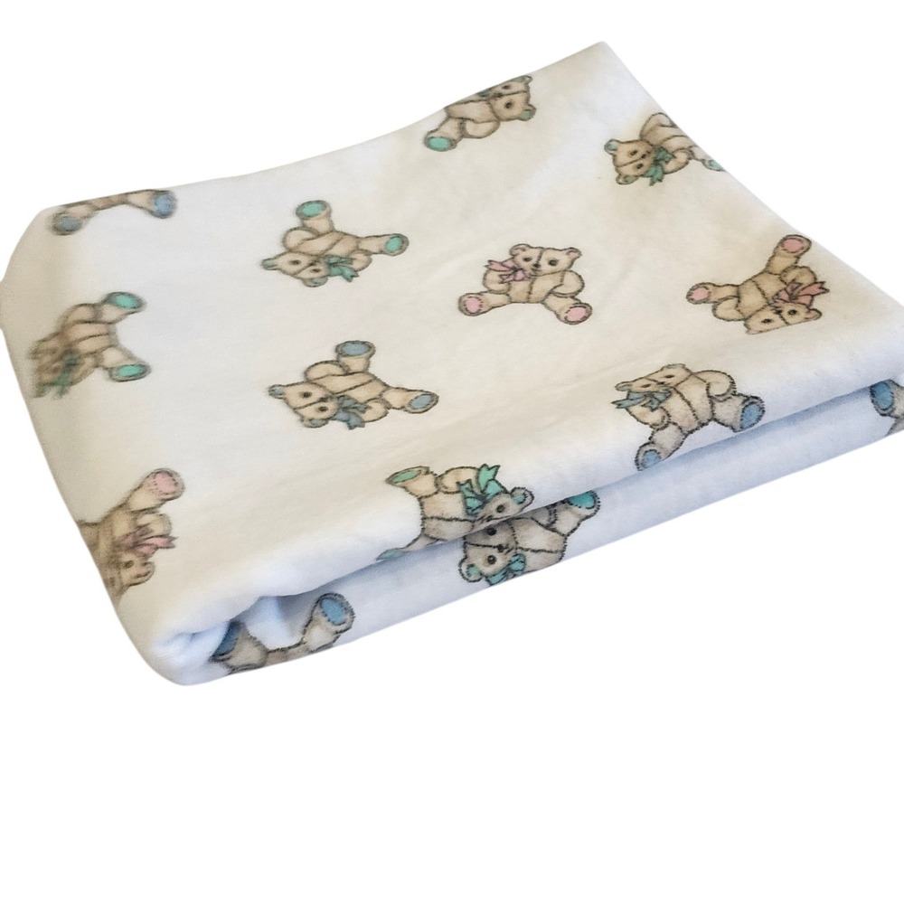 Vintage Carters‎ Teddy Bear Receiving Blanket Cotton Flannel Made in USA
